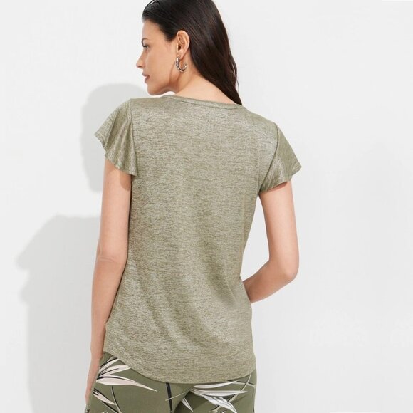 2/$30 Outlet WHBM Notch-Neck Ruffle-Sleeve Tee Large Gray #8835 - Picture 7 of 11